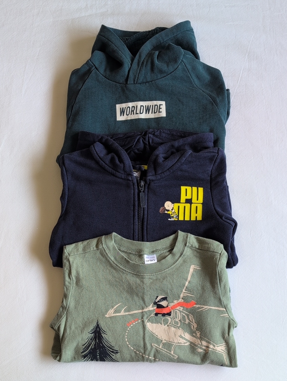 Lot of 3 Boys Puma Peanuts Zara Carter's Graphic Sweatshirts Hoodies 5T